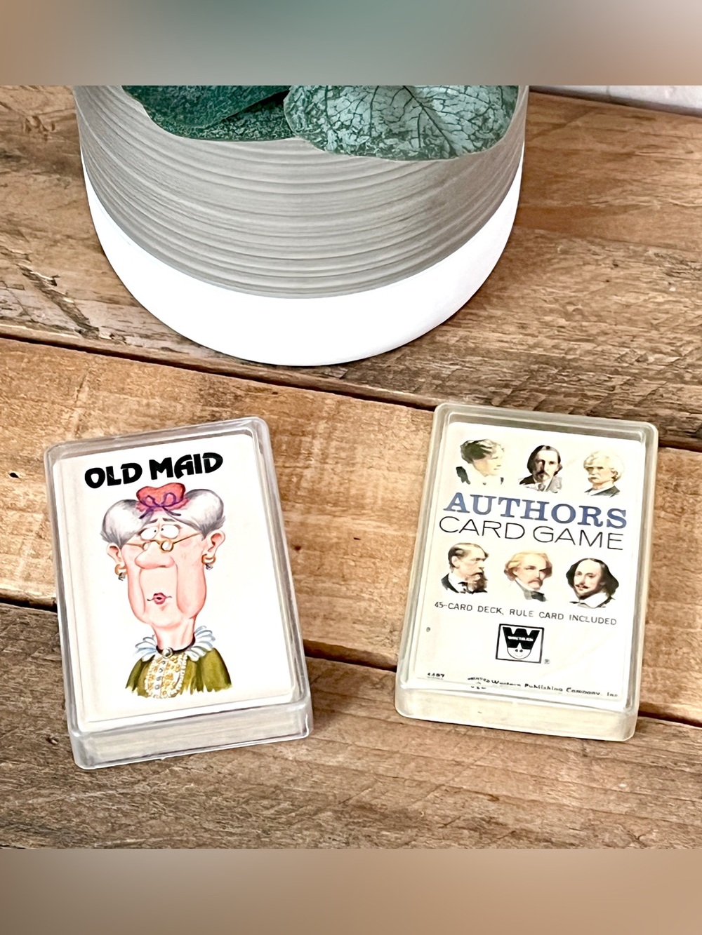 Vintage 1970s Whitman Old Maid & Authors Card Games Set in Plastic Cases